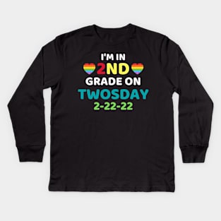 Funny It's My 2nd Grade On Twosday, Cute 2nd Twosday Grade, Numerology 2nd Grade Pop Design Gift Kids Long Sleeve T-Shirt
